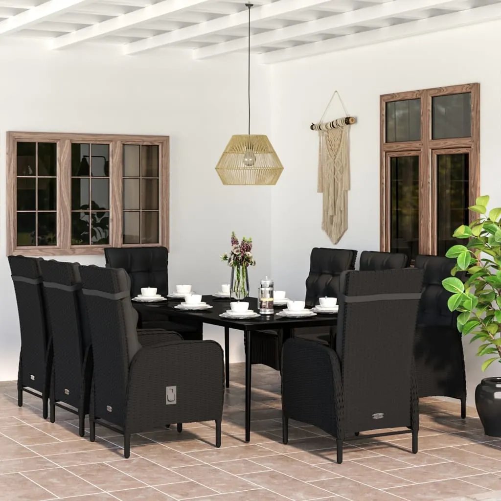 vidaXL Set da Pranzo per Giardino 9 pz con Cuscini Neri