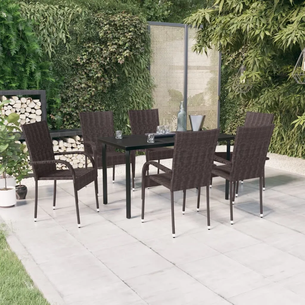 vidaXL Set da Pranzo per Giardino 7 pz con Cuscini Marrone e Nero