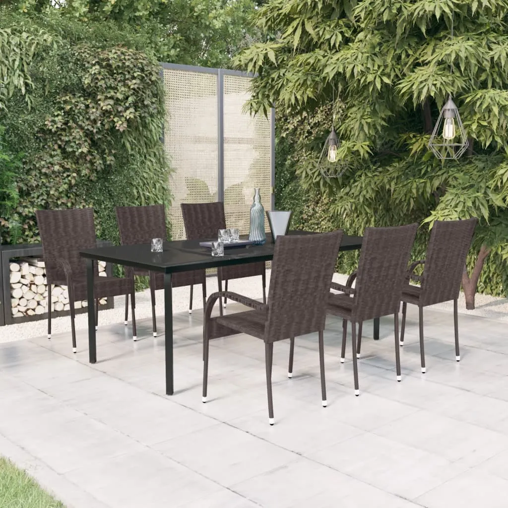 vidaXL Set da Pranzo per Giardino 7 pz con Cuscini Marrone e Nero