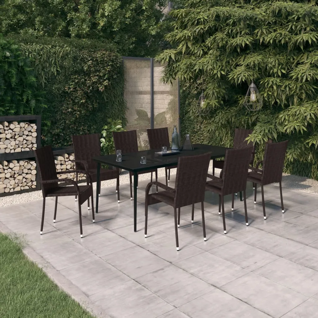 vidaXL Set da Pranzo per Giardino 9 pz con Cuscini Marrone e Nero