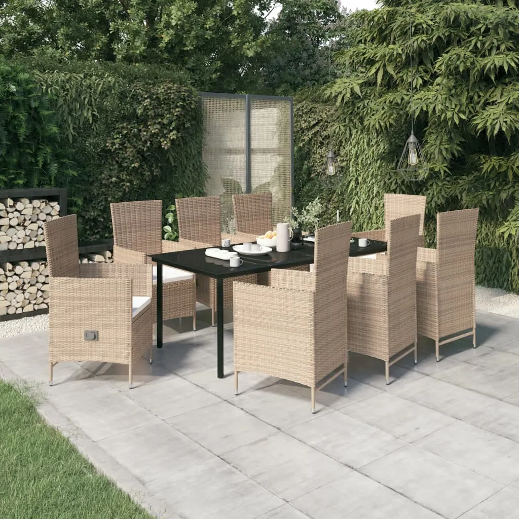 vidaXL Set Mobili da Pranzo da Giardino 9 pz con Cuscini Beige