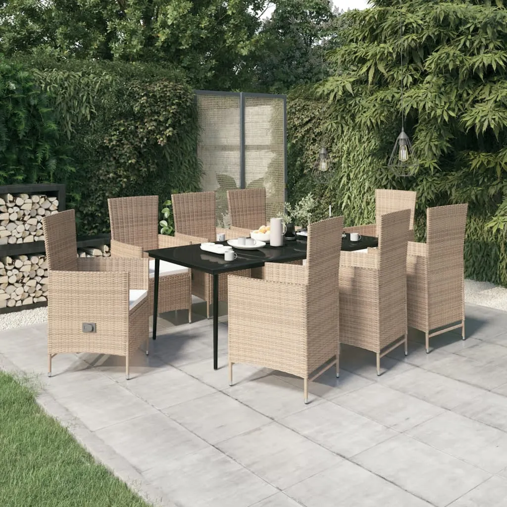 vidaXL Set Mobili da Pranzo da Giardino 9 pz con Cuscini Beige