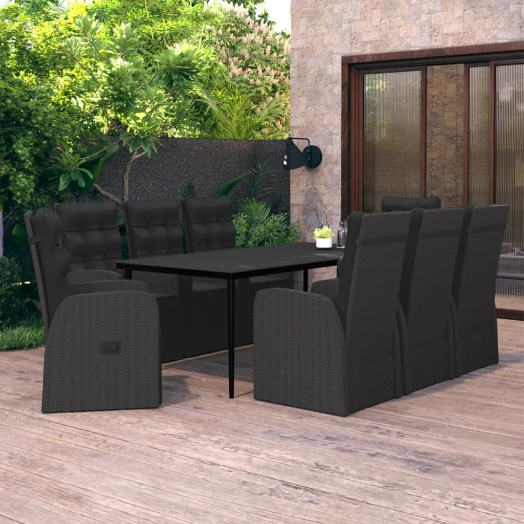 vidaXL Set Mobili da Pranzo per Giardino 9 pz con Cuscini Nero