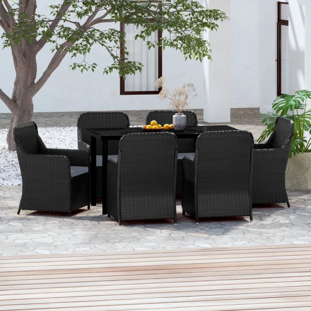 vidaXL Set Mobili da Pranzo per Giardino 7 pz con Cuscini Nero