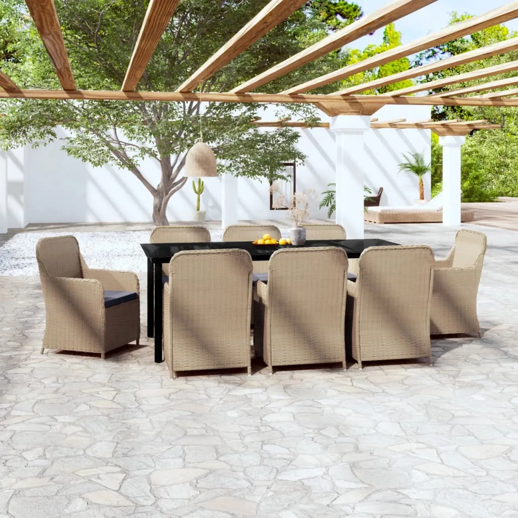 vidaXL Set Mobili da Pranzo da Giardino 9 pz con Cuscini Marrone