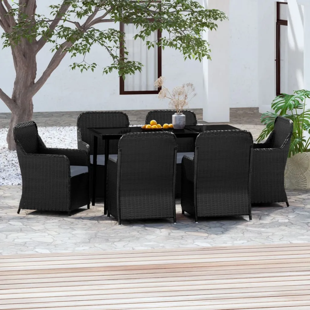 vidaXL Set Mobili da Pranzo per Giardino 7 pz con Cuscini Nero