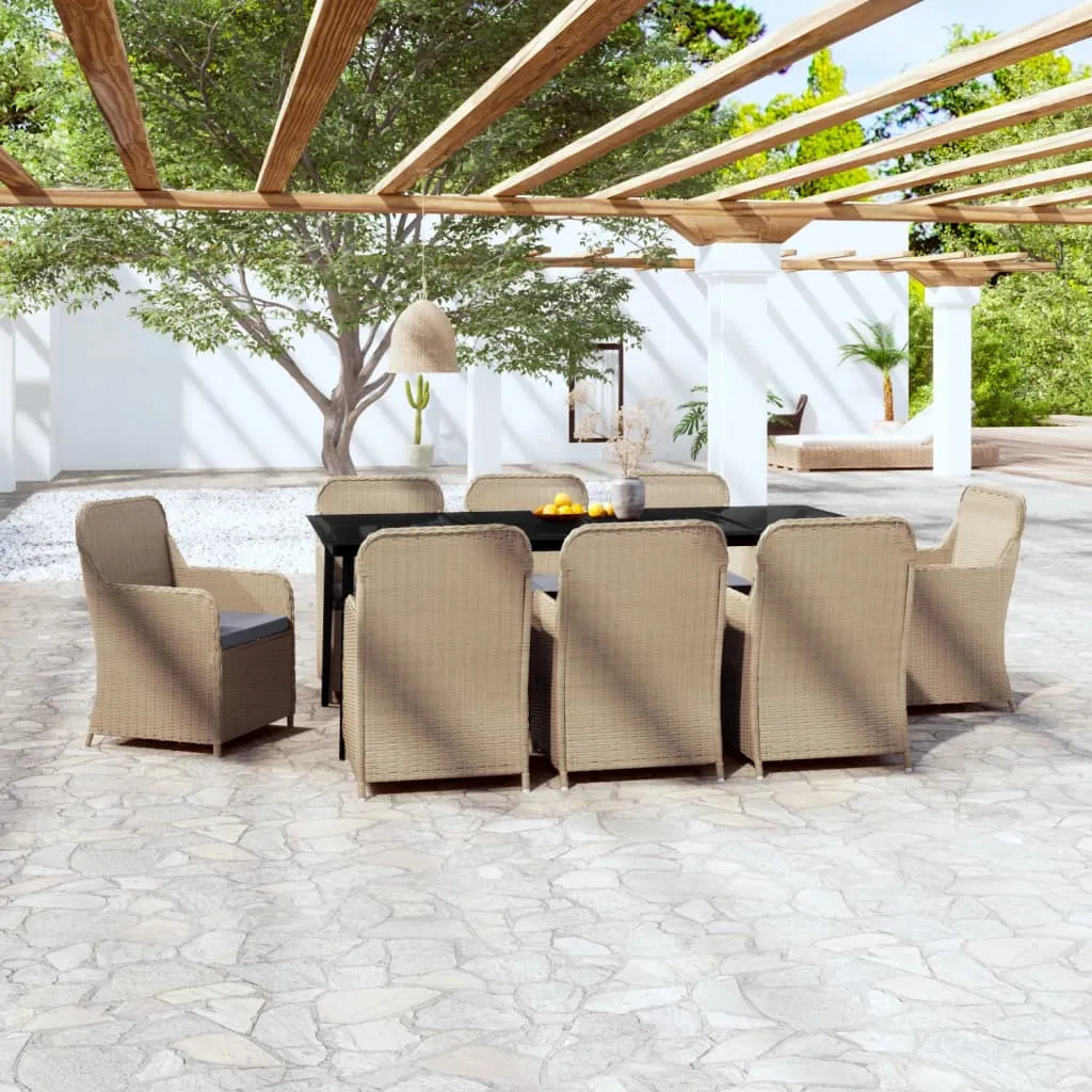 vidaXL Set Mobili da Pranzo da Giardino 9 pz con Cuscini Marrone