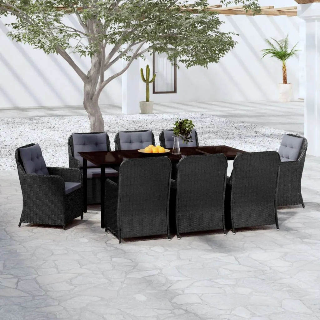 vidaXL Set Mobili da Pranzo per Giardino 9 pz Nero