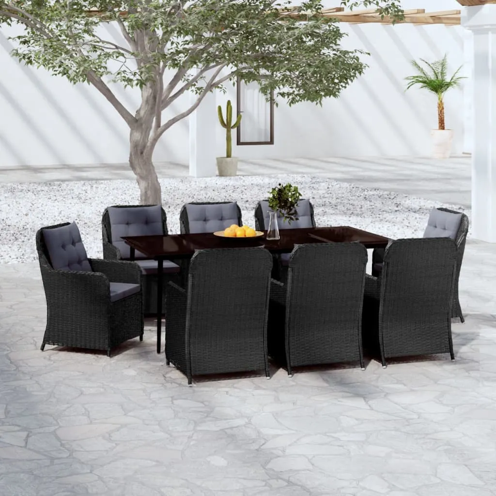 vidaXL Set Mobili da Pranzo per Giardino 9 pz Nero