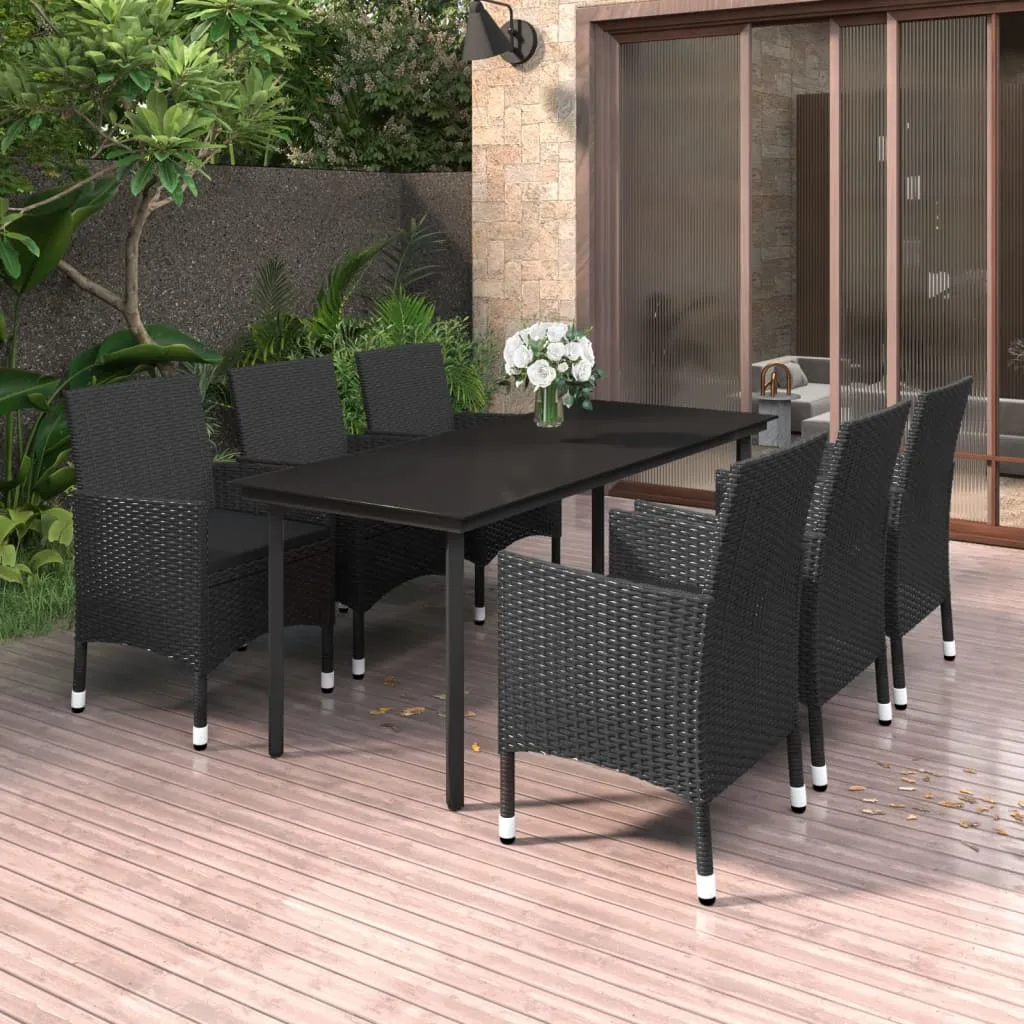 vidaXL Set da Pranzo da Giardino 7 pz e Cuscini in Polyrattan e Vetro