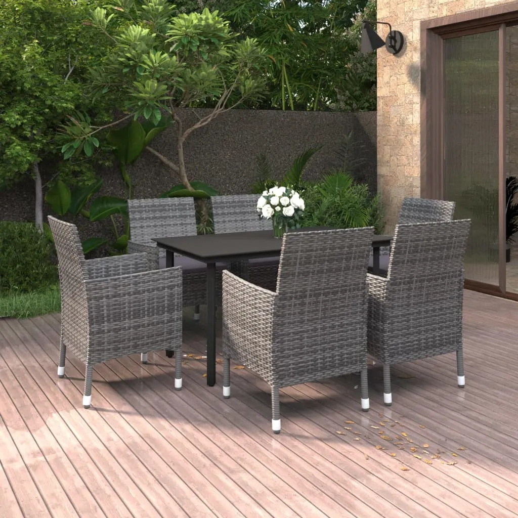 vidaXL Set da Pranzo da Giardino 7 pz con Cuscini Polyrattan e Vetro