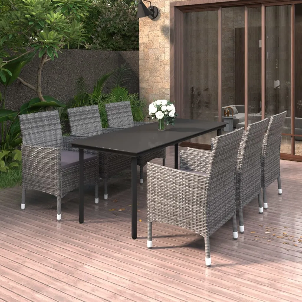 vidaXL Set da Pranzo da Giardino 7 pz e Cuscini in Polyrattan e Vetro