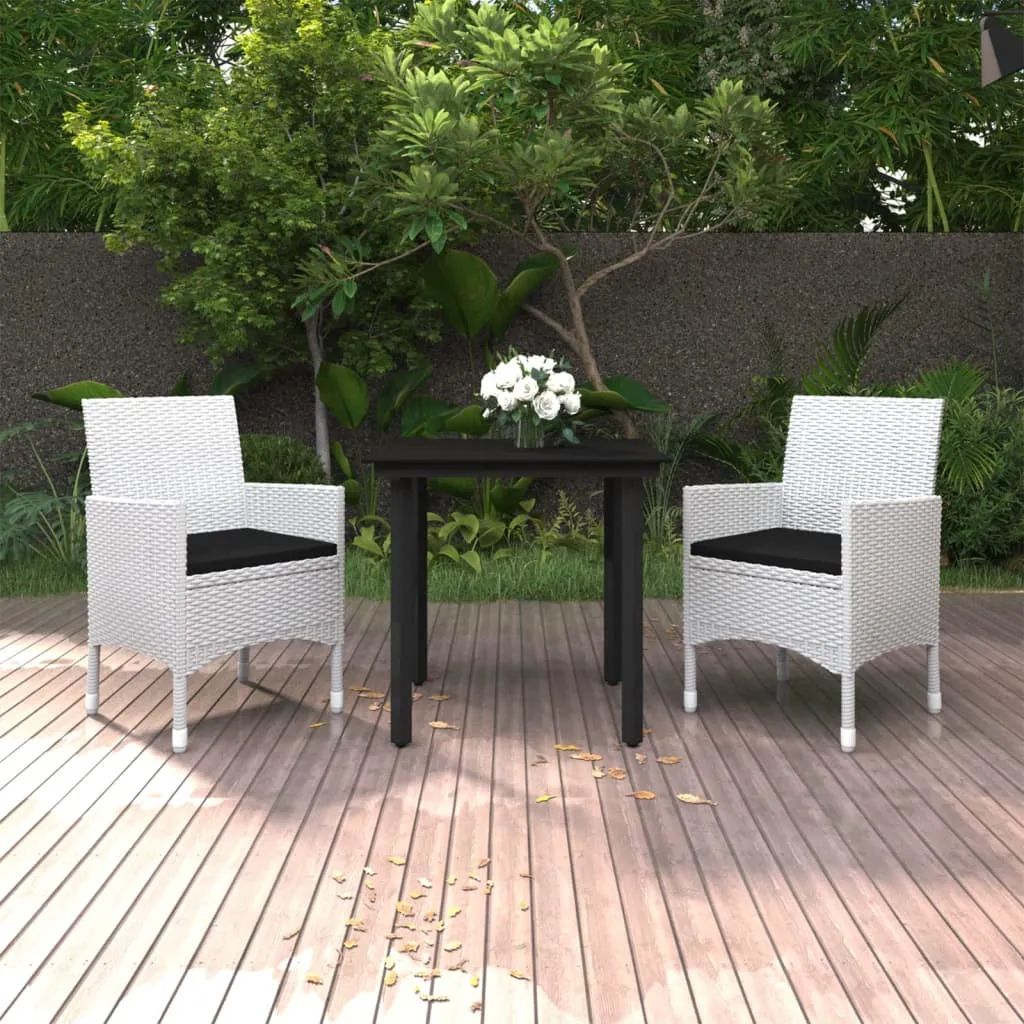 vidaXL Set da Pranzo da Giardino 3 pz e Cuscini in Polyrattan e Vetro