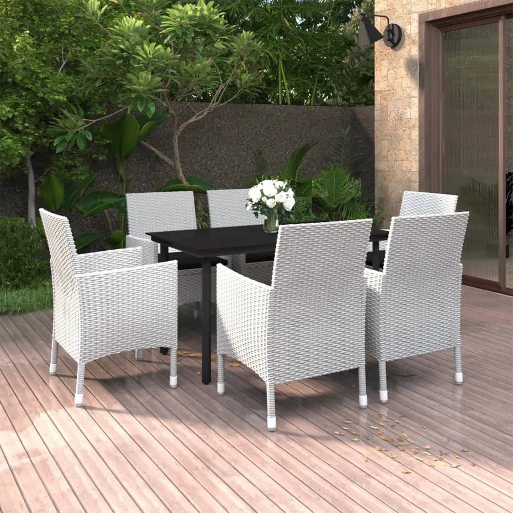 vidaXL Set da Pranzo da Giardino 7 pz e Cuscini in Polyrattan e Vetro