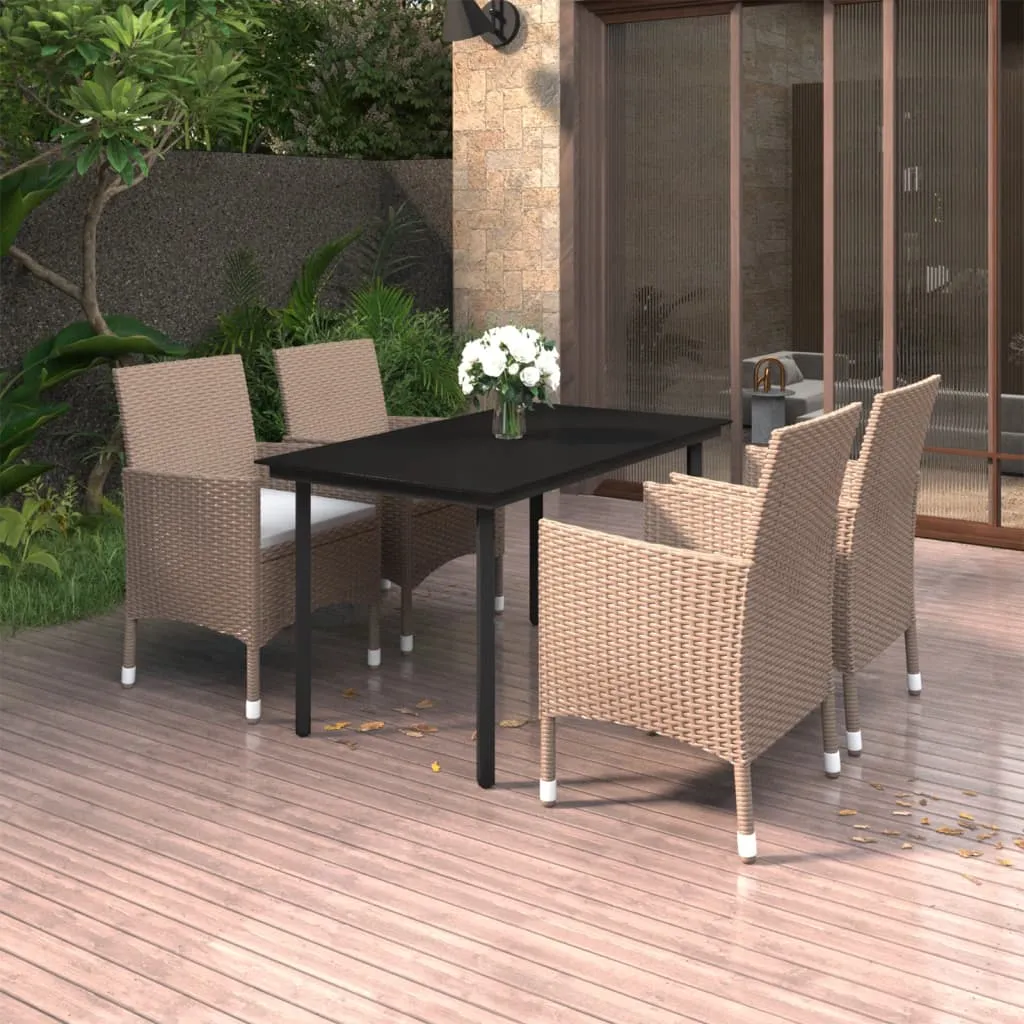 vidaXL Set da Pranzo da Giardino 5 pz e Cuscini in Polyrattan e Vetro