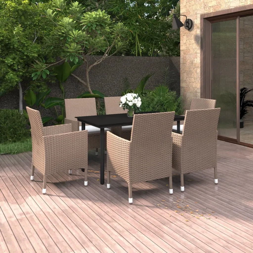 vidaXL Set da Pranzo da Giardino 7 pz e Cuscini in Polyrattan e Vetro