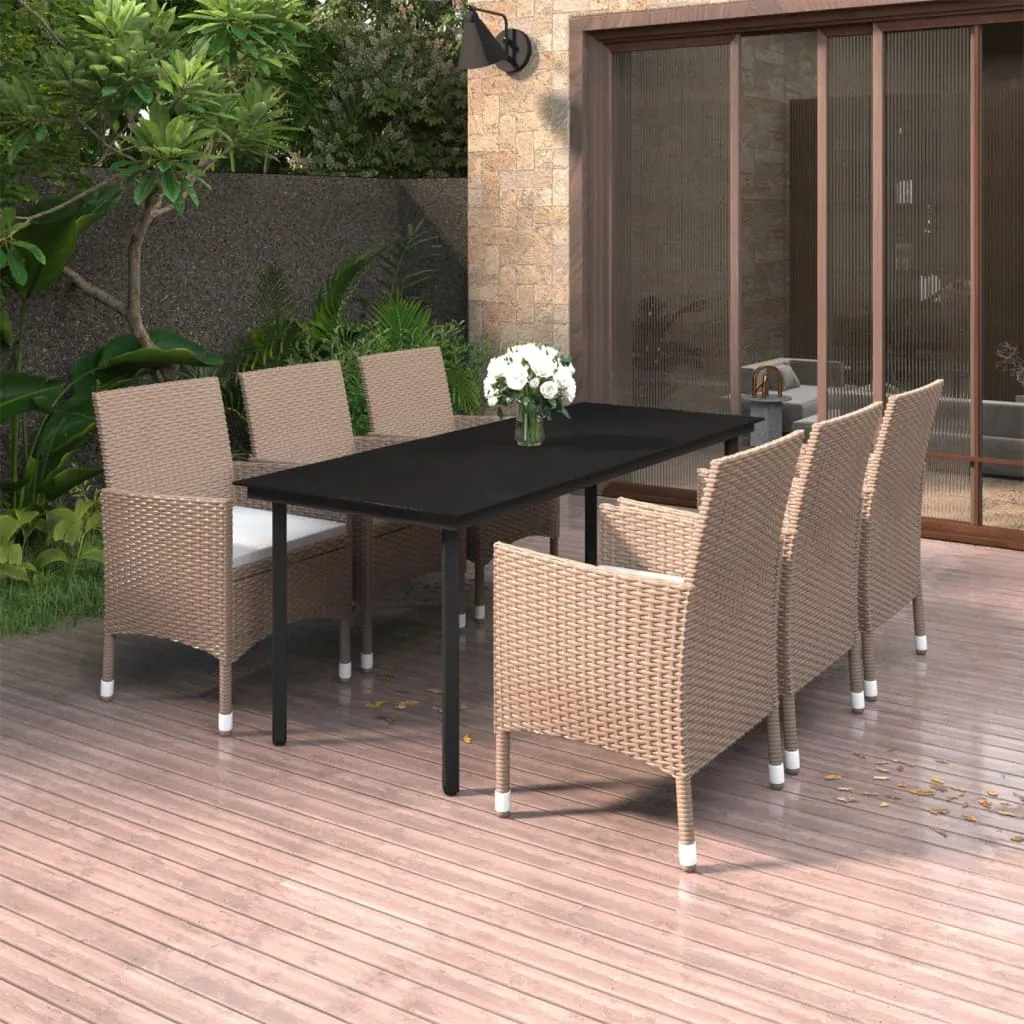 vidaXL Set da Pranzo da Giardino 7 pz e Cuscini in Polyrattan e Vetro