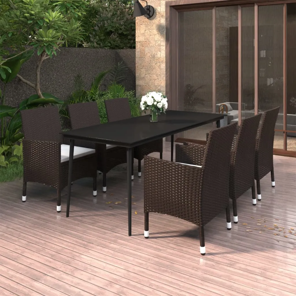 vidaXL Set da Pranzo per Giardino 7 pz con Cuscini Polyrattan e Vetro