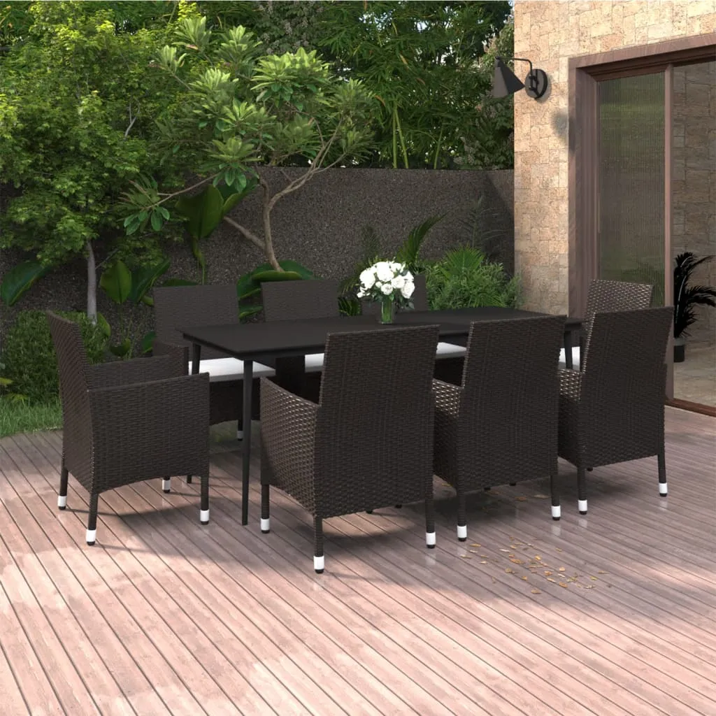 vidaXL Set da Pranzo per Giardino 9 pz con Cuscini Polyrattan e Vetro