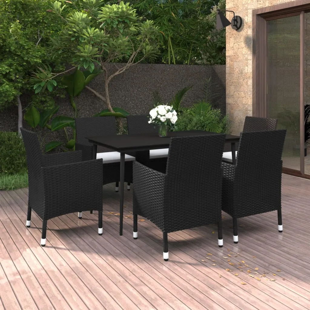 vidaXL Set da Pranzo per Giardino 7 pz con Cuscini Polyrattan e Vetro