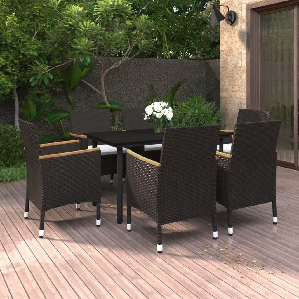 vidaXL Set da Pranzo per Giardino 7 pz con Cuscini Polyrattan e Vetro