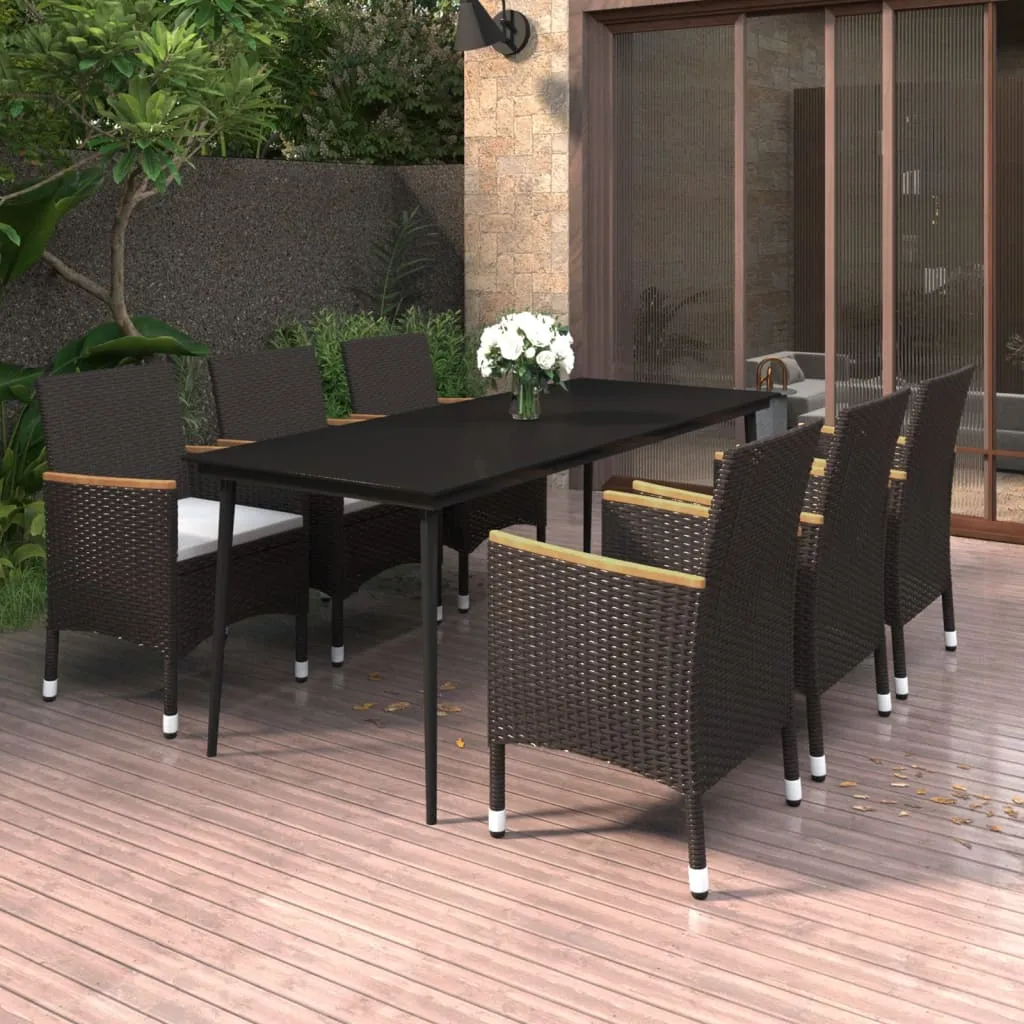 vidaXL Set da Pranzo da Giardino con Cuscini 7 pz Polyrattan e Vetro