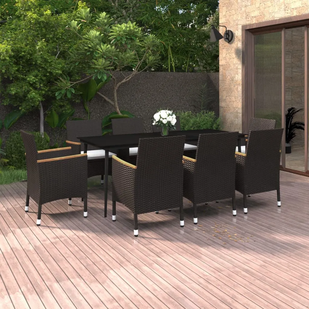 vidaXL Set da Pranzo per Giardino 9 pz con Cuscini Polyrattan e Vetro