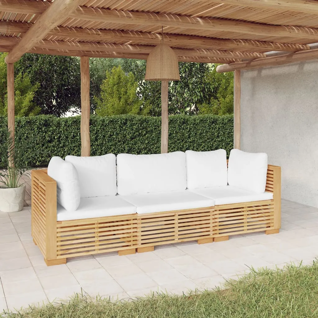 vidaXL Set Divani da Giardino 3 pz con Cuscini Legno Massello di Teak