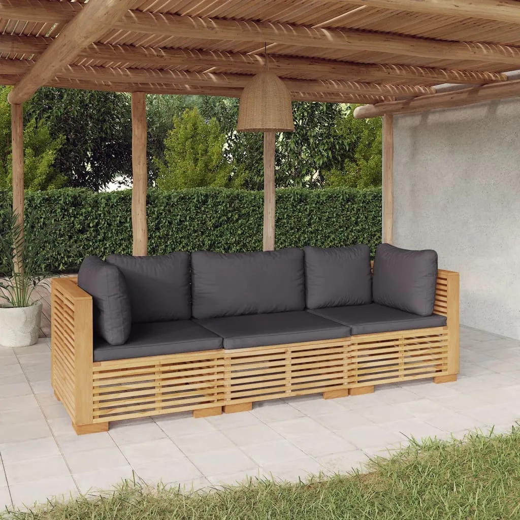 vidaXL Set Divani da Giardino 3 pz con Cuscini Legno Massello di Teak