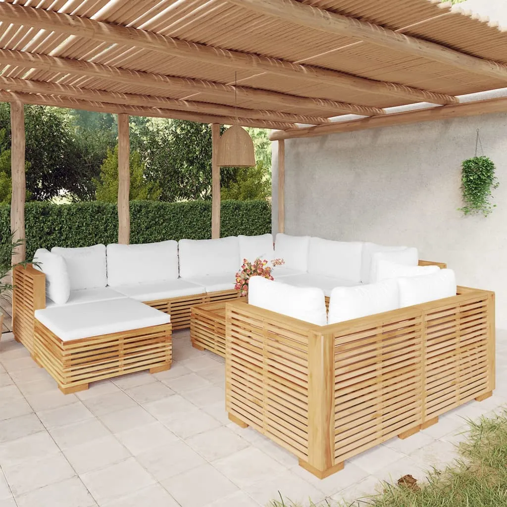 vidaXL Set Divani da Giardino 10 pz con Cuscini Legno Massello di Teak