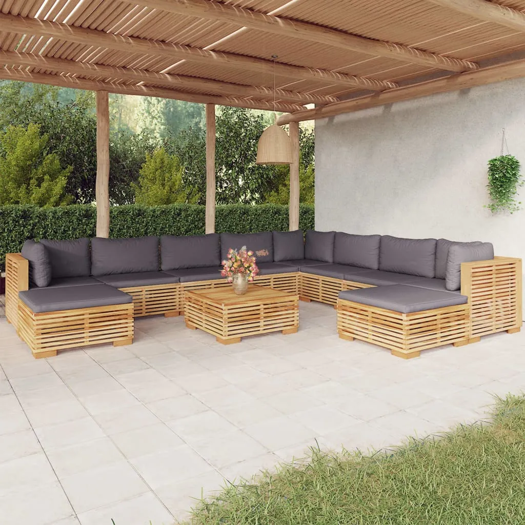 vidaXL Set Divani da Giardino 11 pz con Cuscini Legno Massello di Teak