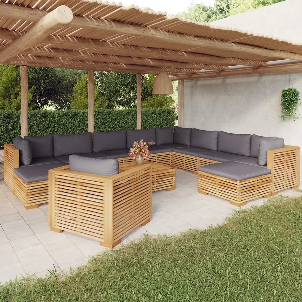 vidaXL Set Divani da Giardino 12 pz con Cuscini Legno Massello di Teak