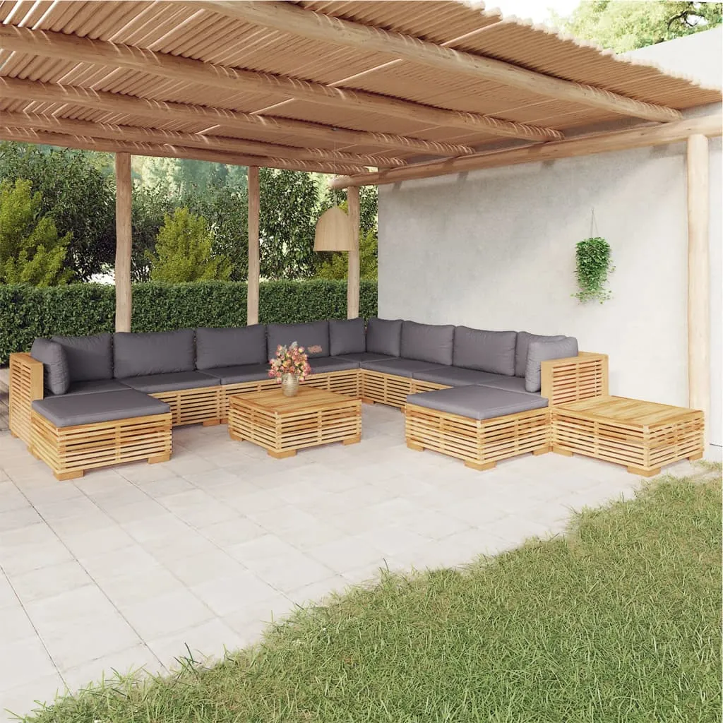 vidaXL Set Divani da Giardino 12 pz con Cuscini Legno Massello di Teak