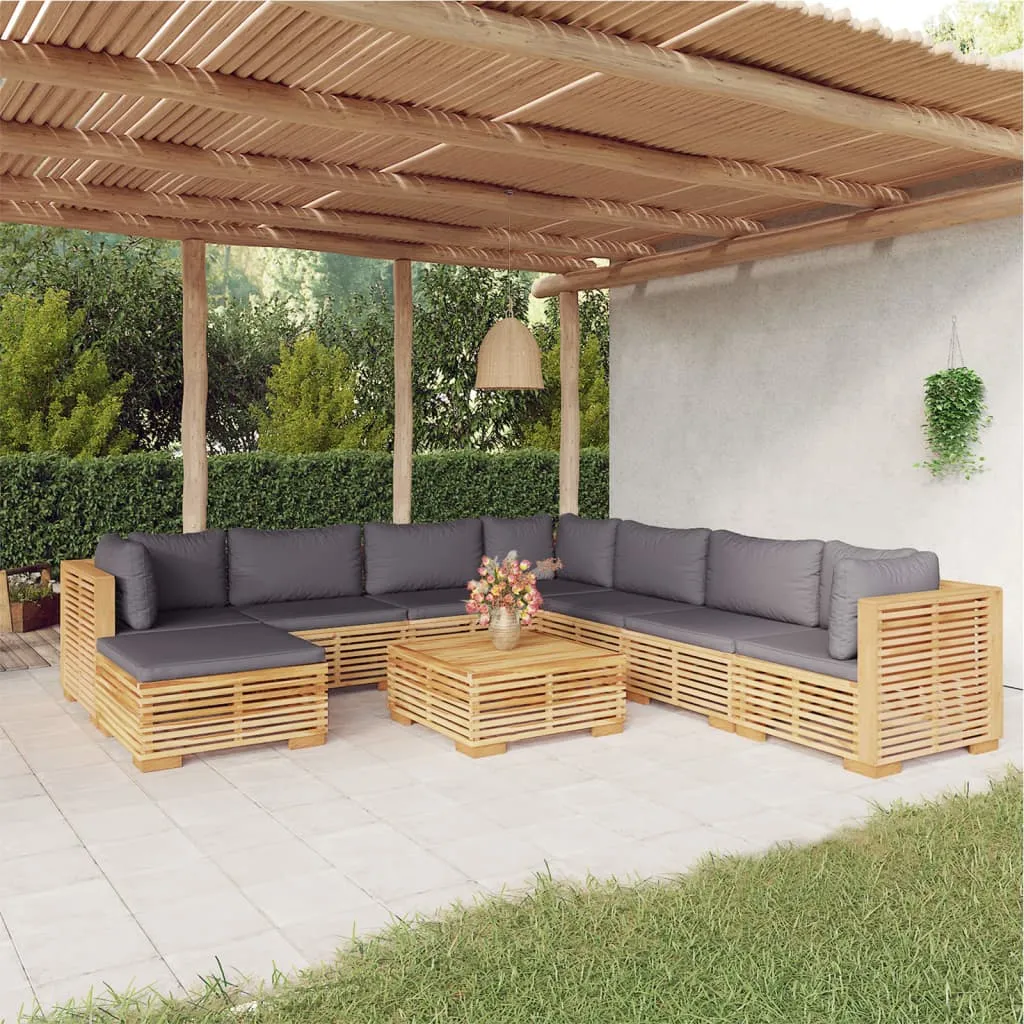 vidaXL Set Divani da Giardino 9 pz con Cuscini Legno Massello di Teak