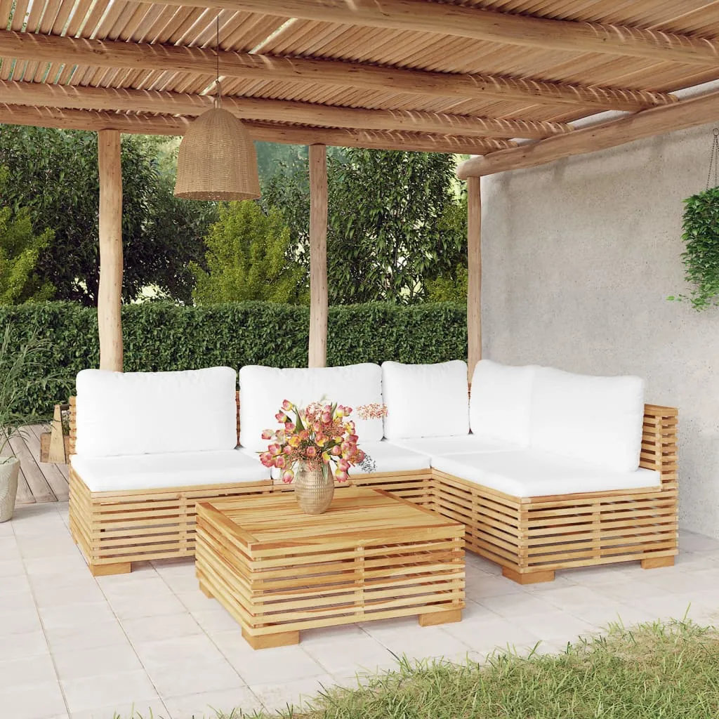 vidaXL Set Divani da Giardino 5 pz con Cuscini Legno Massello di Teak