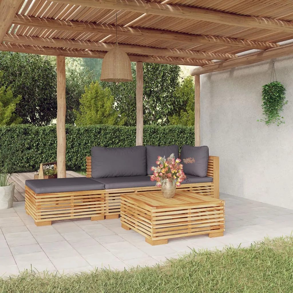 vidaXL Set Divani da Giardino 4 pz con Cuscini Legno Massello di Teak