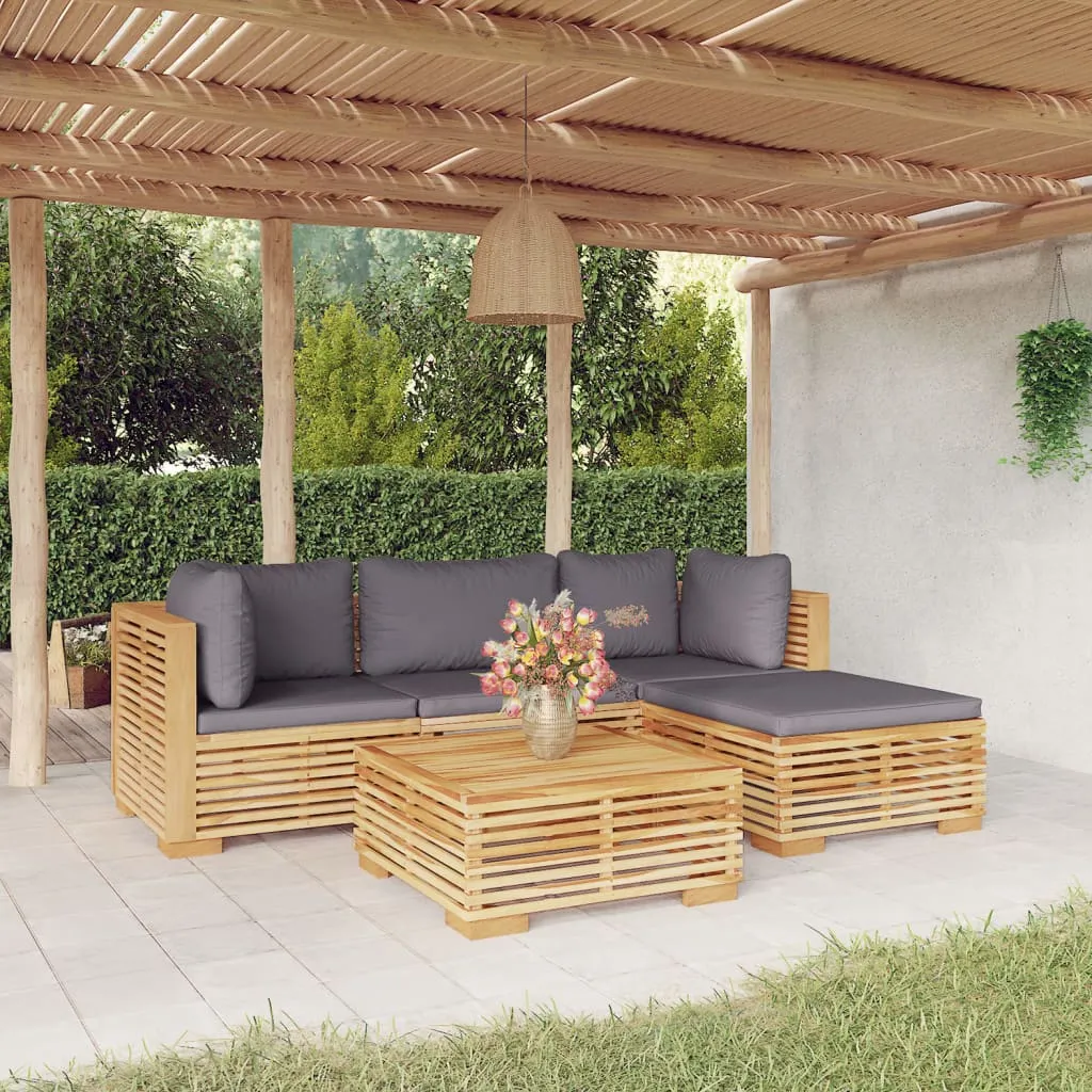 vidaXL Set Divani da Giardino 5 pz con Cuscini Legno Massello di Teak