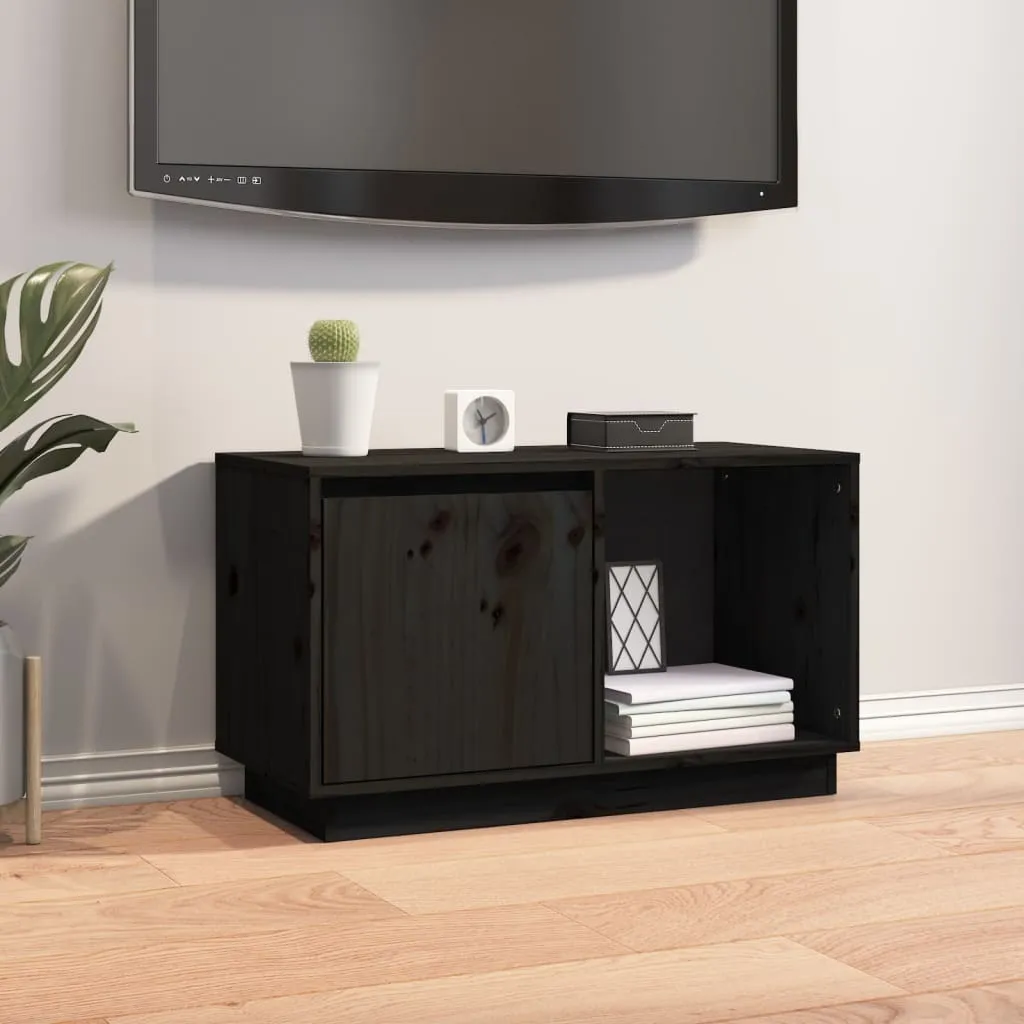 vidaXL Mobile Porta TV Nero 74x35x44 cm in Legno Massello di Pino