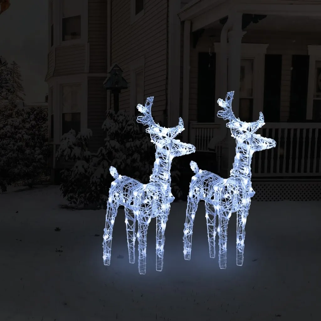 vidaXL Renne di Natale 2 pz Bianco Freddo 80 LED in Acrilico