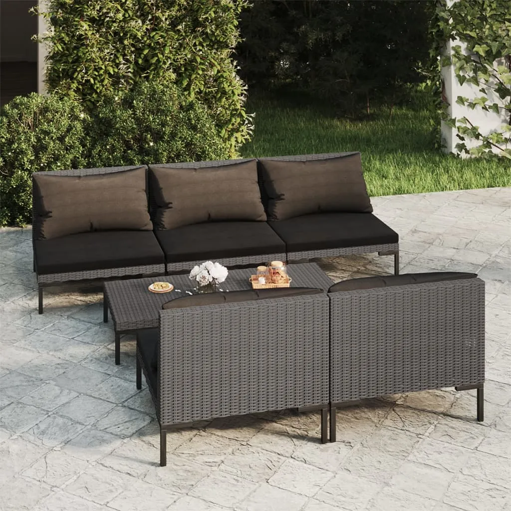 vidaXL Set Divani Giardino 6 pz con Cuscini in Polyrattan Grigio Scuro