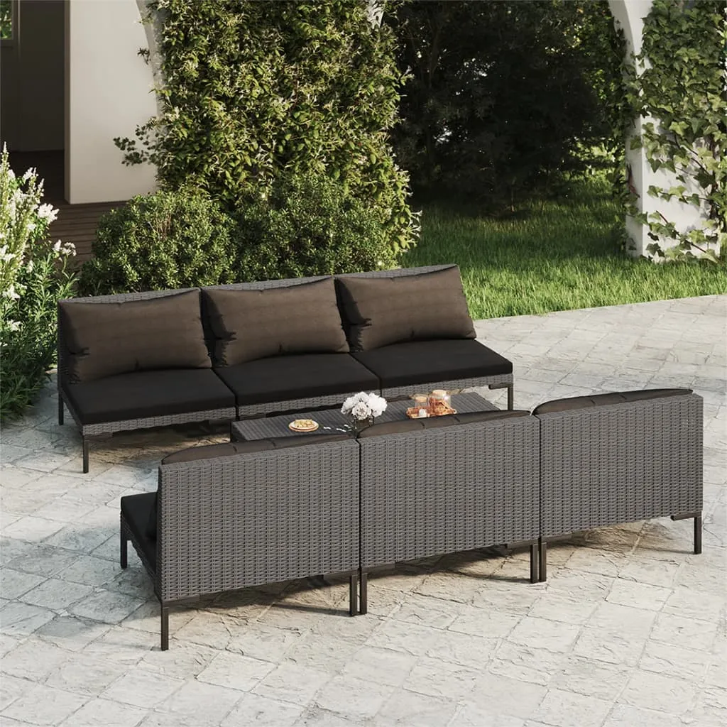 vidaXL Set Divani da Giardino 7 pz con Cuscini Polyrattan Grigio Scuro