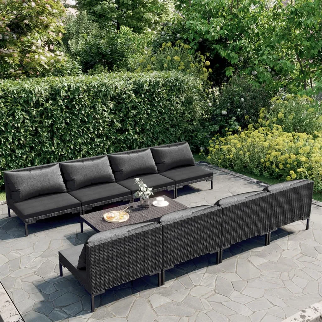 vidaXL Set Divani da Giardino 9 pz con Cuscini Polyrattan Grigio Scuro