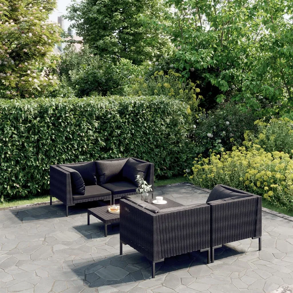 vidaXL Set Divani Giardino 5 pz con Cuscini in Polyrattan Grigio Scuro