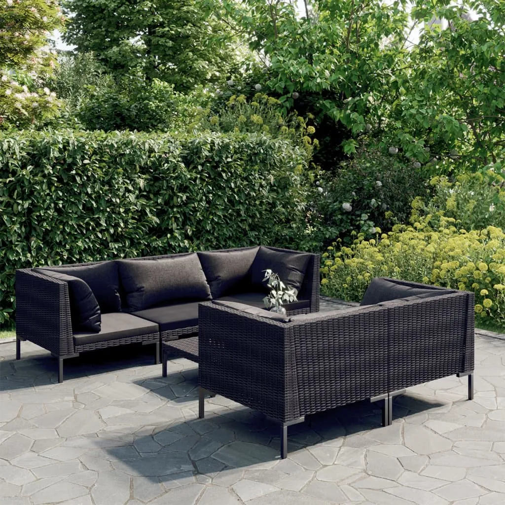 vidaXL Set Divani da Giardino 6 pz con Cuscini Polyrattan Grigio Scuro