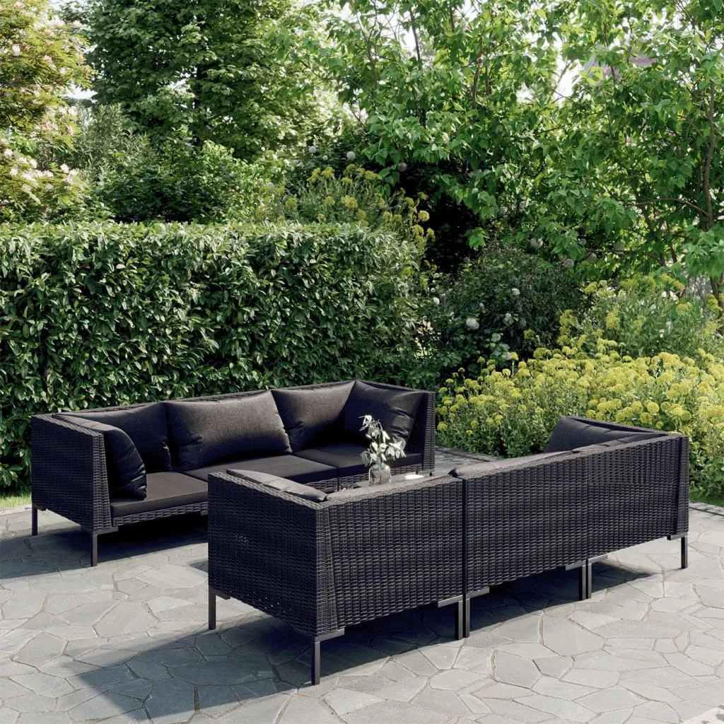 vidaXL Set Divani Giardino 7 pz con Cuscini in Polyrattan Grigio Scuro