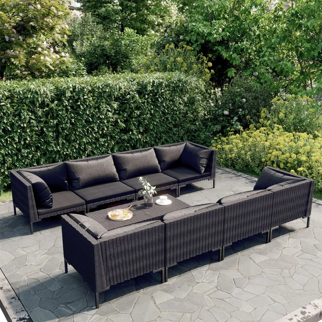 vidaXL Set Divani da Giardino 9 pz con Cuscini Polyrattan Grigio Scuro