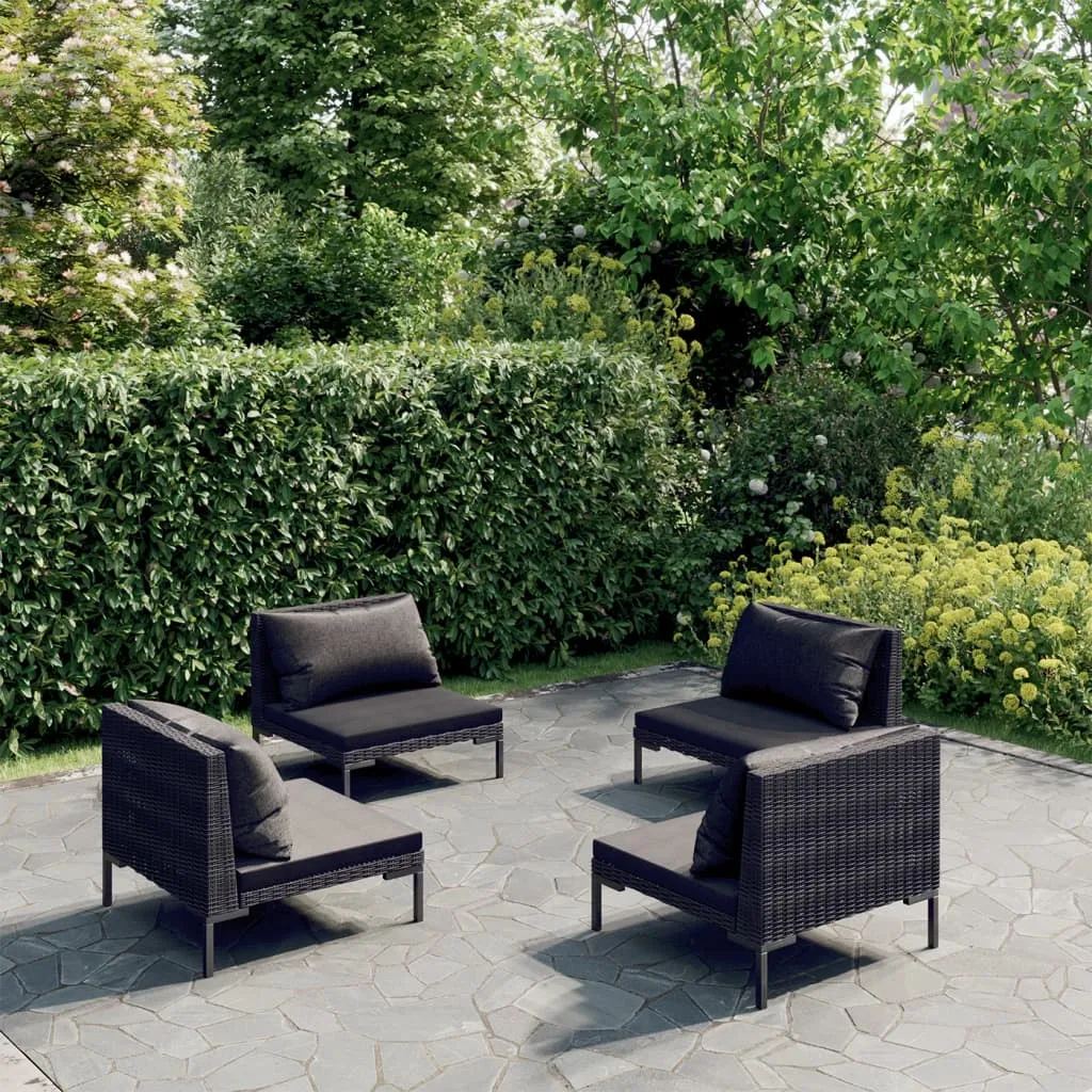 vidaXL Set Divani Giardino 4 pz con Cuscini in Polyrattan Grigio Scuro