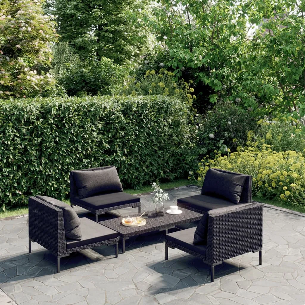 vidaXL Set Divani Giardino 5 pz con Cuscini in Polyrattan Grigio Scuro