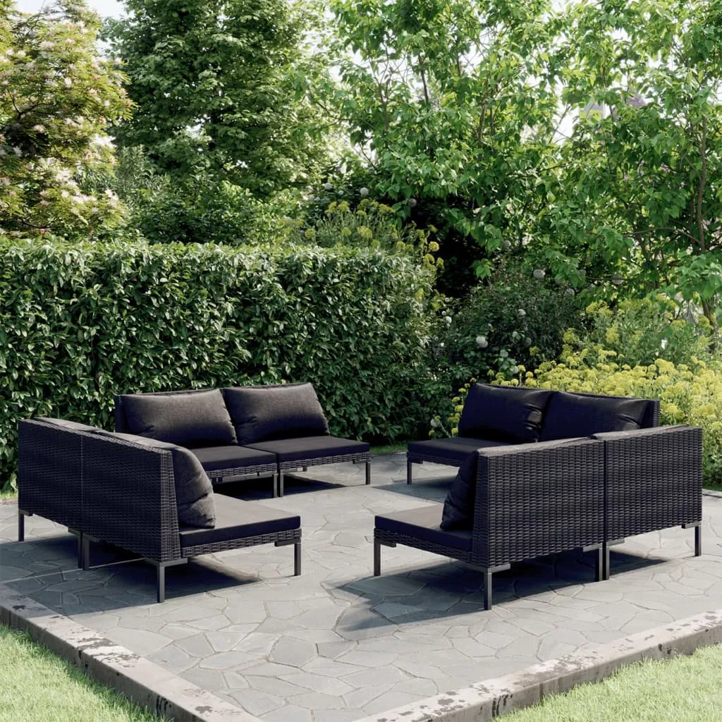 vidaXL Set Divani Giardino 8 pz con Cuscini in Polyrattan Grigio Scuro