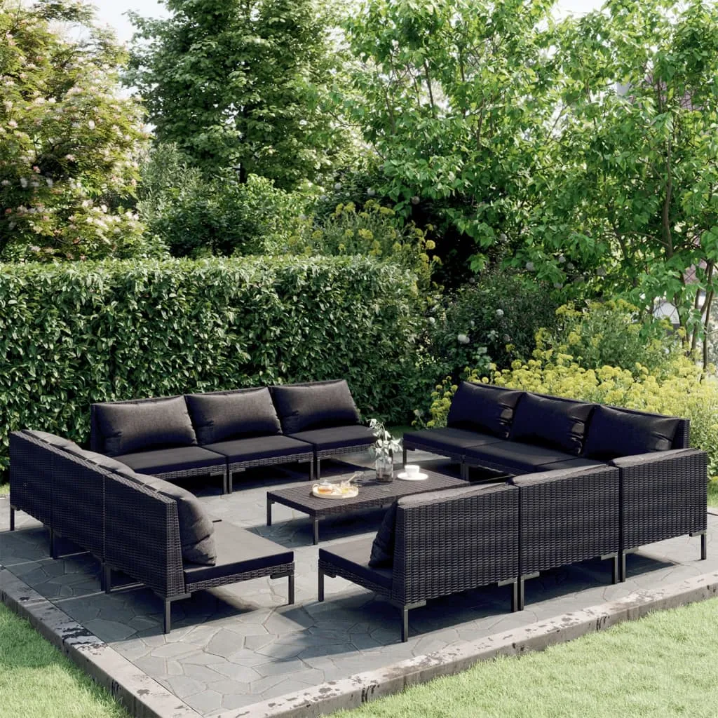 vidaXL Set Divani da Giardino 13pz con Cuscini Polyrattan Grigio Scuro